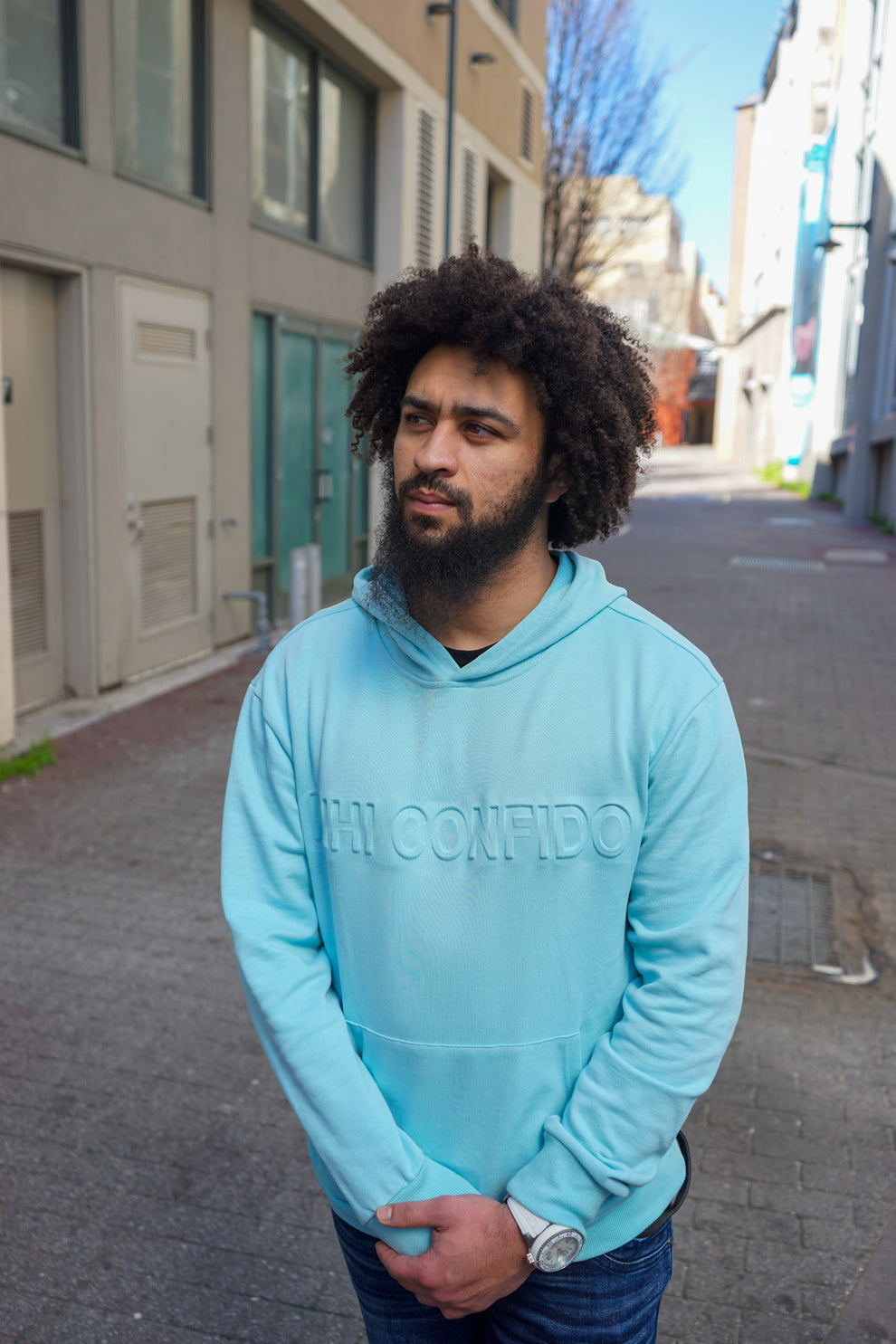 MIHI CONFIDO Sky Blue Hoodie